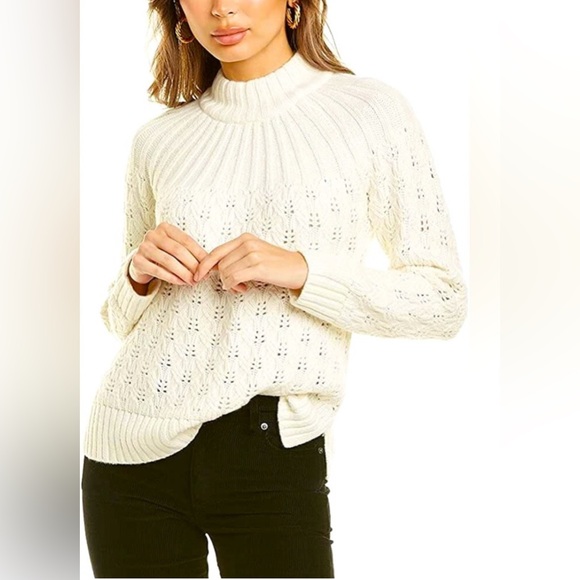 Madewell Sweaters - Madewell Pointelle Stitch-Mix Mockneck Sweater White